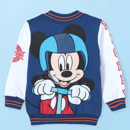 babyhug disney Babyhug DisneyFull Sleeves Bomber Jacket With Front & Back Mickey Mouse Graphic - Navy Blue & White image 2