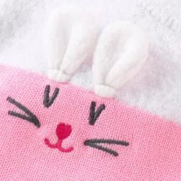 Babyhug Knitted Full Sleeves Sweater Kitty Design - Red Pink & White image 3
