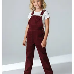cherry crumble by nitt hyman Cherry Crumble By Nitt Cotton Woven Sleeveless Solid Dungaree - Maroon image 4