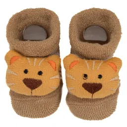Yellow Bee Pack Of 2 Tiger & Monkey Applique Detailed Socks - Brown & Blue image 4