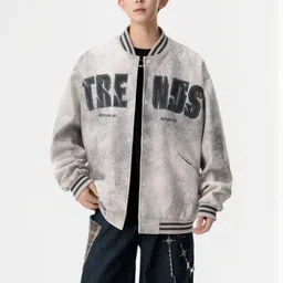 HERE&NOW Men Stand Collar Typography Printed Bomber Jacket image 3