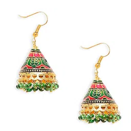 Anouk Gold-Plated Artificial Stones Studded & Beaded Dome Shaped Meenakari Jhumkas image 5
