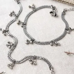 Teejh Ratnah Silver Oxidized Ghungroo Pair of Anklet-image-54
