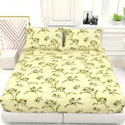 THE WHITE MOSS Yellow Floral 220 TC King Bedsheet with 2 Pillow Covers-picture-25