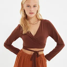 Trendyol Women Solid Wrap Crop Top-image-50