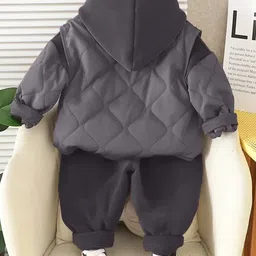 INCLUD Boys Grey Self-Design Sleeveless Jacket with Sweatshirt & Pants Sets image 2