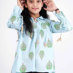 DMP FASHION Girls Ethnic Motifs Embroidered Peter Pan Collar A-Line Tops-picture-13