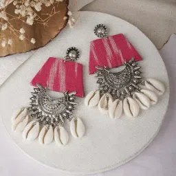 Teejh Ethnic Zarina Pink Fabric Dangler Earring-image-18
