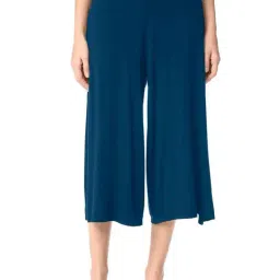 PATRORNA Teal Cotton Blend Relaxed Fit Mid Rise Capris-picture-23