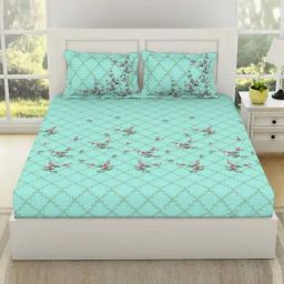 SPACES Lattice Moonlight Jade Cotton 144 TC Large King Size Bedsheet With Pillow Covers-picture-44