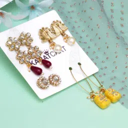 Karatcart Handcrafted Kundan Drop Earrings - Set of 4-image-31