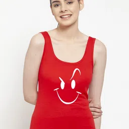 Friskers Women Red & White Printed Tank Top image 1