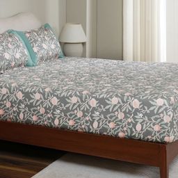MASPAR Green & White Floral Printed Cotton 200 TC Single Bedsheet Set 1.52 x 2.24 m-picture-14