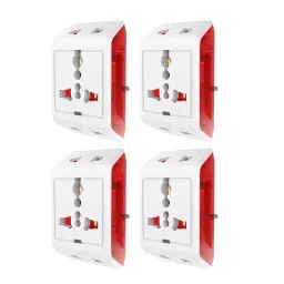Elleys 3 Pin DICI Multi Plug Socket Travel Adapter 240 V 6 A Current White, Red For Home, Office (Pack of 4) image 2
