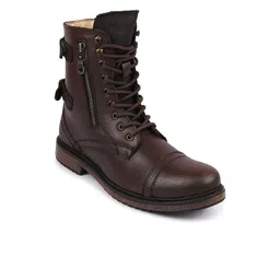 FAUSTO Men Buckle Detailed High Top Leather Boots-picture-23