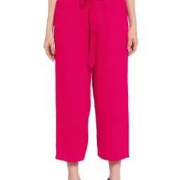PATRORNA Dark Pink Mid Rise Regular Fit Culottes Trousers-image-2