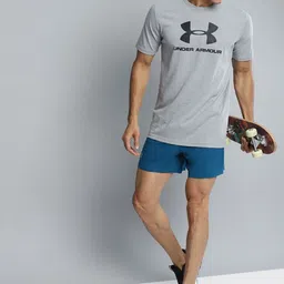 UNDER ARMOUR Men Grey Melange Sport Style Logo Printed T-Shirt-picture-29