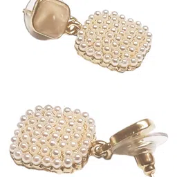 DressBerry Gold-Plated White Pearls Artificial Stones Square Drop Earrings image 4