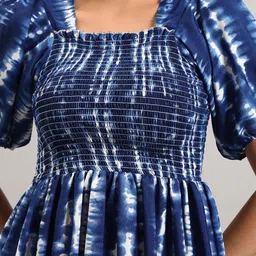 Femvy Tie & Dye Dyed Square Neck Puff Sleeves Fit & Flare Tiered Midi Dress image 2