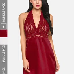 FIMS Women Pack of 2 Self Design Net Baby Doll-picture-40