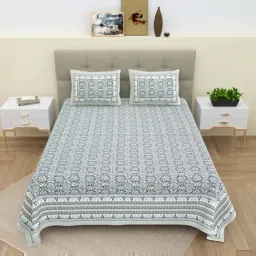 Bella Casa Ethnic Collection Grey Cotton 180 TC Bedsheet with 2 Pillow Covers-image-7