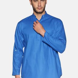 Sethukrishna Men Blue Solid Straight Kurta-picture-4