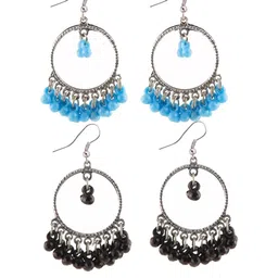 creative frogs Combo Silver Oxidize Sky Blue & Black Earrings for Girls-picture-17