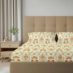 Urban Space Persian Courtyard Cream Cotton King Fitted Bedsheet with 2 Pillow Covers-picture-23
