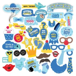 Crackles First Birthday Party Photo Booth Props Blue - Pack of 38-image-99