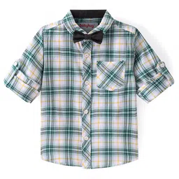 Babyhug Cotton Woven Full Sleeves Shirt with Checks & Bow Applique - White-image-93