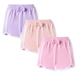 Bonfino 100% Cotton Knit Solid Color Shorts with Bow Applique Pack of 3 - Pink Peach & Lilac-picture-25