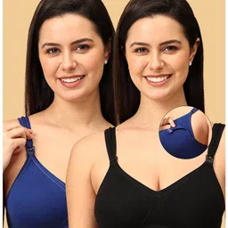 The Mom Store Pack Of 2 Sleeveless Solid Non Padded Nursing Bras - Black & Blue-picture-12