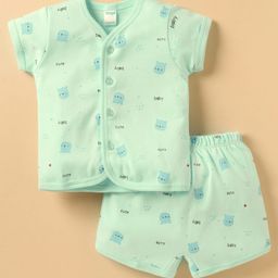 Tango Interlock Woven Front Open Shorts Night Suit With Bear Print - Peach-picture-20