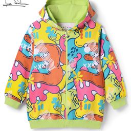 arias by lara dutta Arias Cotton Terry Knit Full Sleeves Front Open Hooded Sweatjacket With Abstract Print - Neon Green-picture-11
