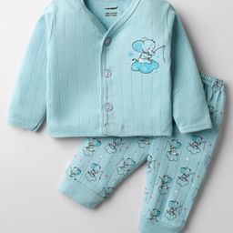 CUCUMBER Sinker Knit Full Sleeves Night Suit with Animal Print - Light Blue-picture-15