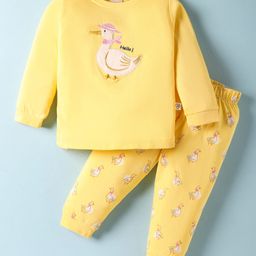 CUCUMBER Sinker Knit Full Sleeves Duck Printed & Embroidered Night Suit - Yellow-picture-16