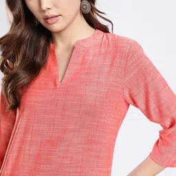 Anouk Rustic Solid Notched Round Neck Kurti image 5