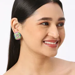 Anouk Gold-Plated Meenakari Enamel Kundan Studded Contemporary Studs image 3