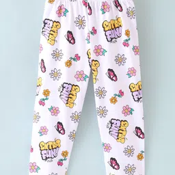 Doreme Cotton Lycra Knit Full Length Leggings Floral Print -White image 2