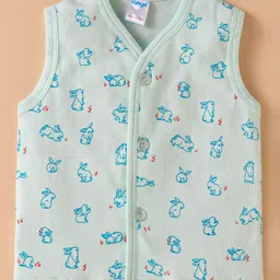 Tango Interlock Knit Sleeveless Shorts Night Suit With Bunny Print - Aqua image 2