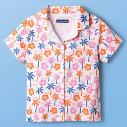 Pine Kids Single Jersey Knit Half Sleeves Floral & Beach Theme Printed Front Open Co-Ords Night Suit - Multi Colour image 2