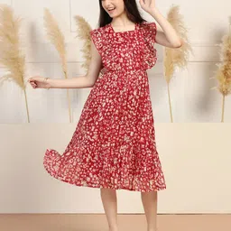 FASHION DREAM Girls Floral Printed Georgette Fit & Flare Dress-picture-37