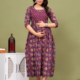 FASHION SWAG Floral Printed Pure Cotton Maternity Ethnic Dress-picture-36