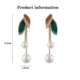 Celestique Gold Plated Pearls Beaded Enamelled Leaf Shaped Drop Earrings image 2