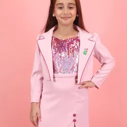 CUTECUMBER Girls Embellished Sequined Sheath Dress With Cropped Blazer Silhouette-image-55
