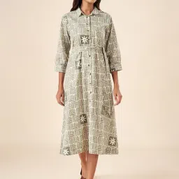 Akkriti by Pantaloons Green & White Cotton Printed Shirt Dress-picture-38
