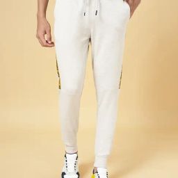 People by Pantaloons Ecru Melange Slim Fit Printed Joggers-picture-0
