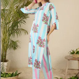 Indo Era Women Printed Regular Pure Cotton Kurta with Trousers image 2