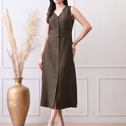 Ikonic klaer Women Textured Sleeveless Chiffon A-Line Midi Dress-image-14