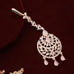 Aatmana Rose Gold-Plated Pink & White AD-Studded Handcrafted Maang Tikka for Women-picture-26